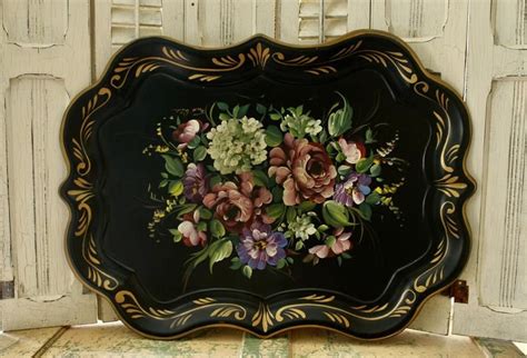 Vintage Black Flower Tray 